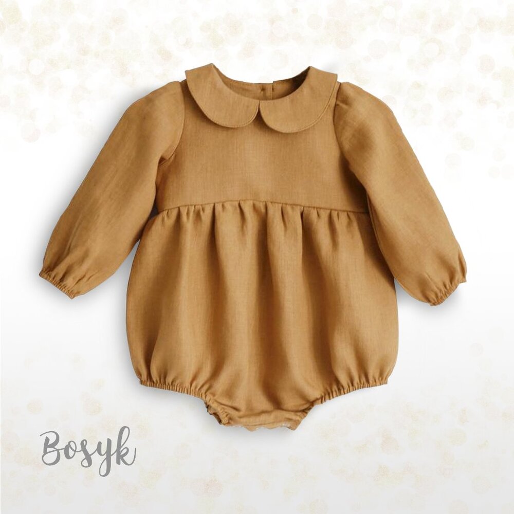 NEW - Long Sleeve Peter Pan Romper Baby Girl - Spring Romper Mustard  Baby Girl